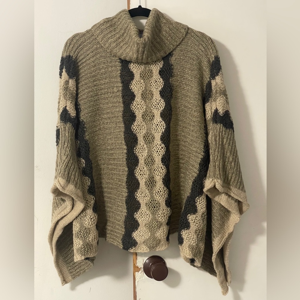 Michelle Nicole Tan and Gray Poncho Sweater